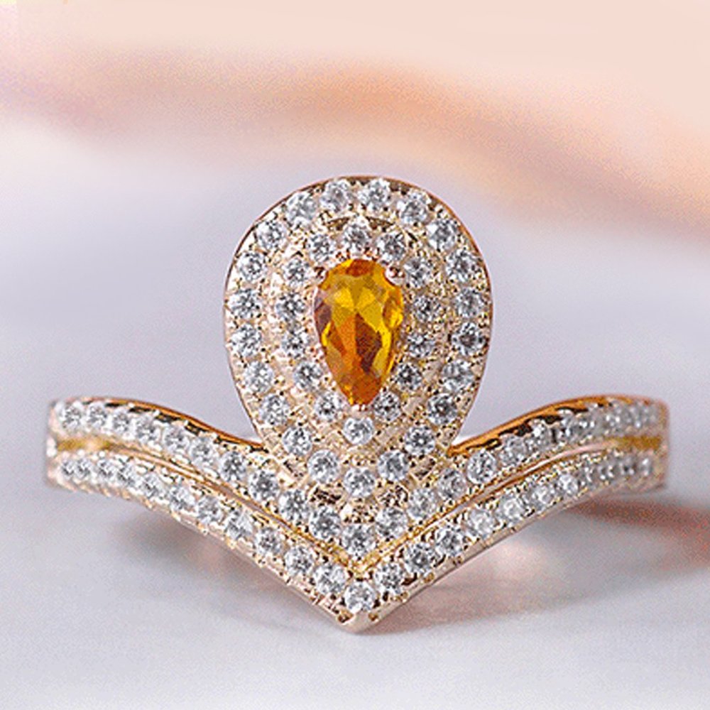 Fancy gold ring with Citrine Gemstone, 925 Sterling Silver finished in 10k gold